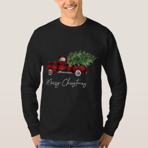 Merry Christmas Buffalo Plaid Red Truck Tree T-Shirt