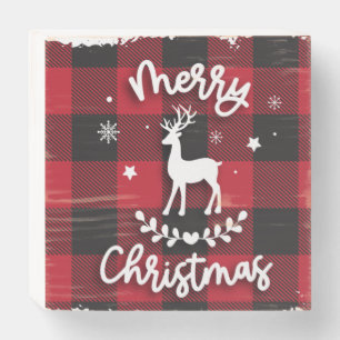 Merry Christmas Buffalo Plaid Reindeer Wooden Box Sign