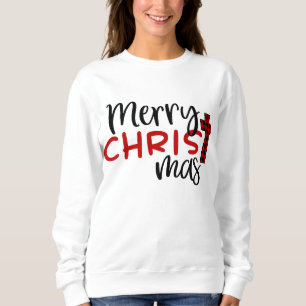 Merry Christmas Buffalo Plaid Religious Christian Sweatshirt