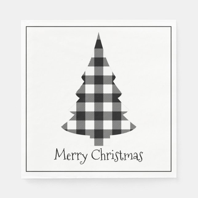 Merry Christmas Buffalo Plaid Rustic Christmas  Napkins (Front)