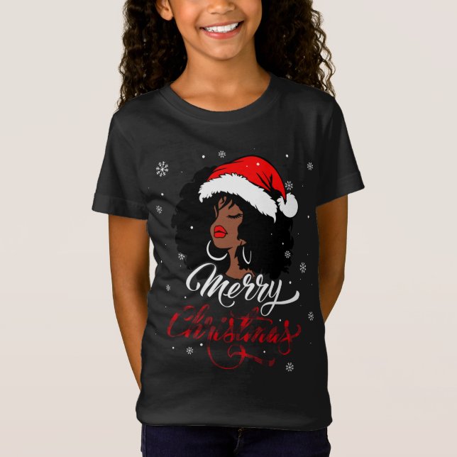 Merry Christmas Buffalo Plaid Santa Afro American  T-Shirt (Front)