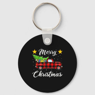 Merry Christmas Buffalo Plaid Shirt, Red Truck Tre Keychain