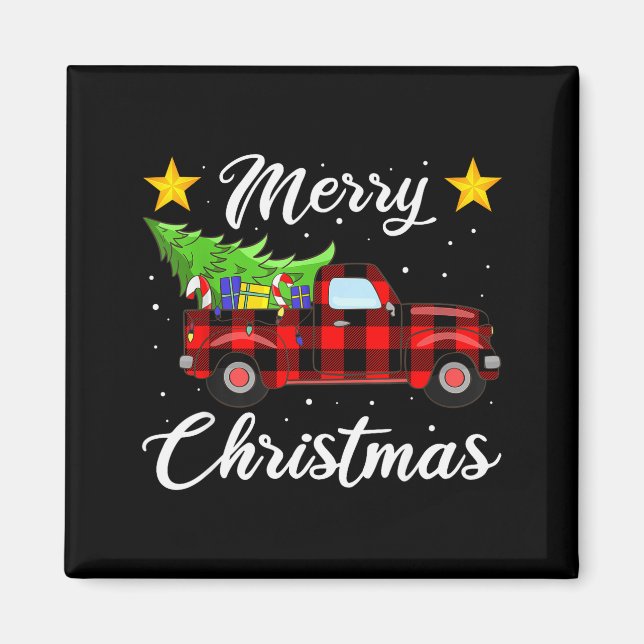 Merry Christmas Buffalo Plaid Shirt, Red Truck Tre Magnet (Front)