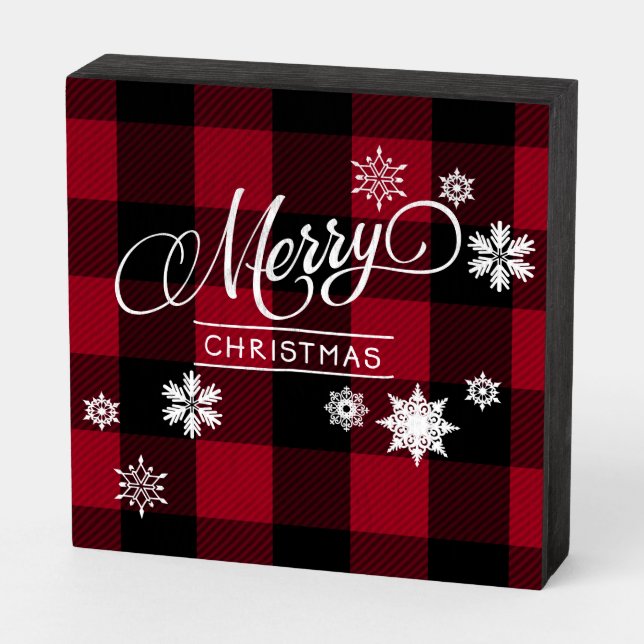 Merry Christmas Buffalo Plaid, Snowflakes Sign (Angled Horizontal)