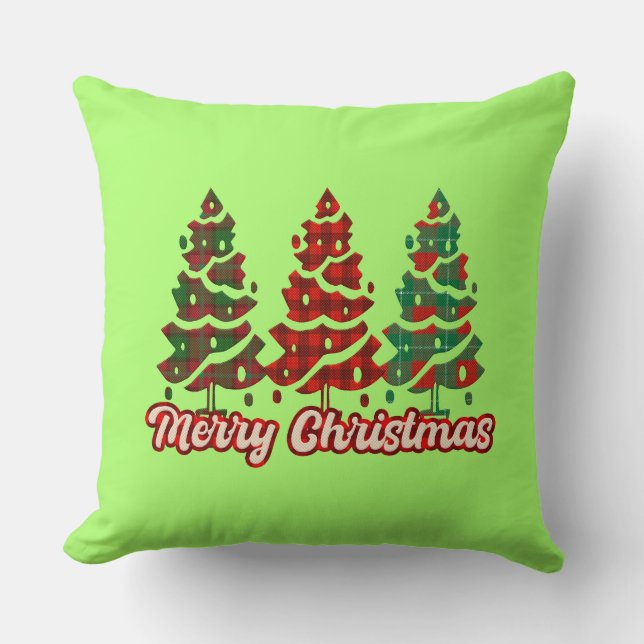 Merry Christmas Buffalo Plaid Trees-42019 Throw Pillow (Front)