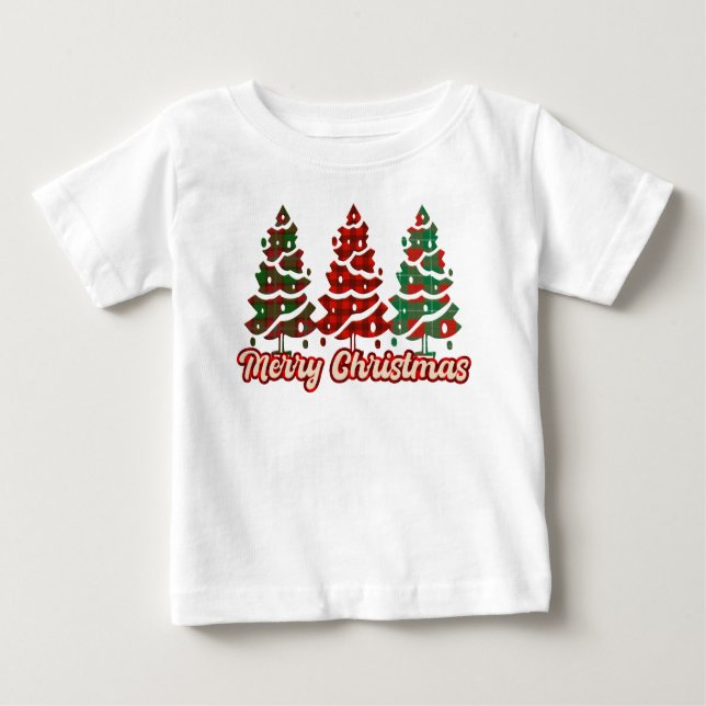 Merry Christmas Buffalo Plaid Trees Design-42019 Baby T-Shirt (Front)