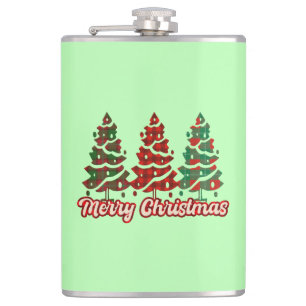 Merry Christmas Buffalo Plaid Trees Design-42019 Flask