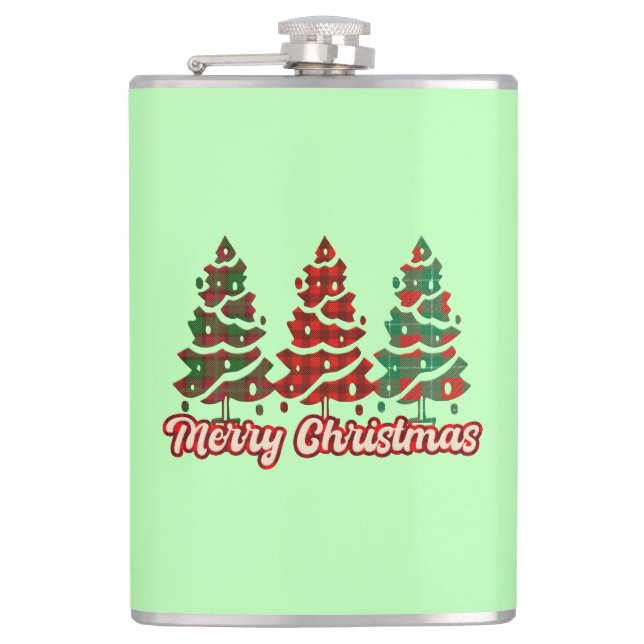 Merry Christmas Buffalo Plaid Trees Design-42019 Flask (Front)