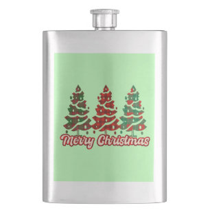 Merry Christmas Buffalo Plaid Trees Design-42019 Flask