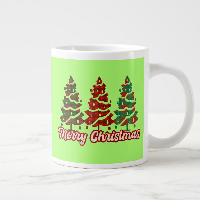 Merry Christmas Buffalo Plaid Trees Design-42019 Giant Coffee Mug (Right)