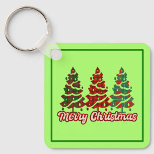 Merry Christmas Buffalo Plaid Trees Design-42019 Keychain
