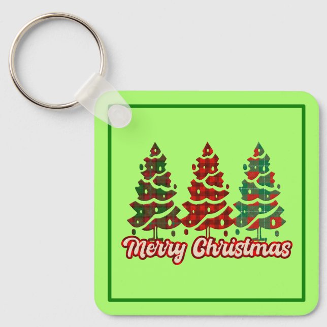 Merry Christmas Buffalo Plaid Trees Design-42019 Keychain (Front)