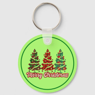 Merry Christmas Buffalo Plaid Trees Design-42019 Keychain