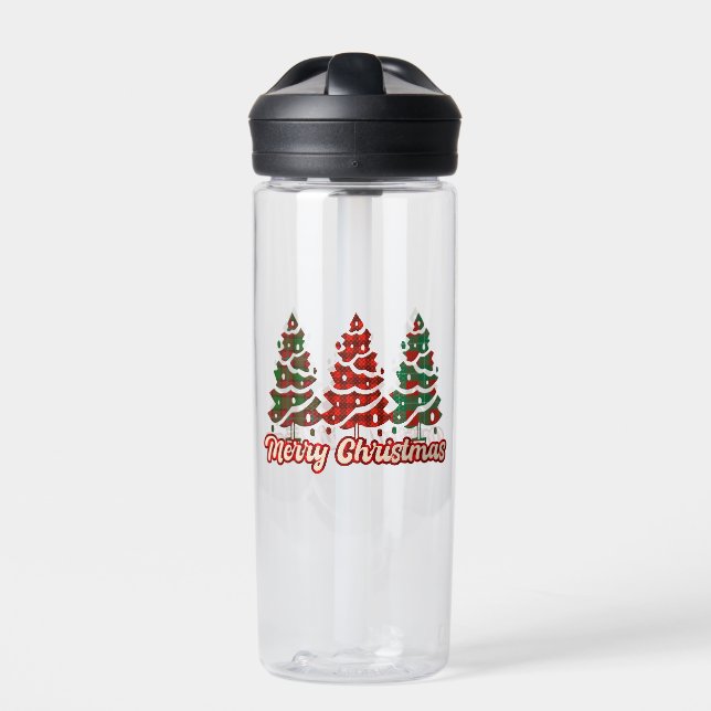 Merry Christmas Buffalo Plaid Trees Design-42019 Water Bottle (Front)