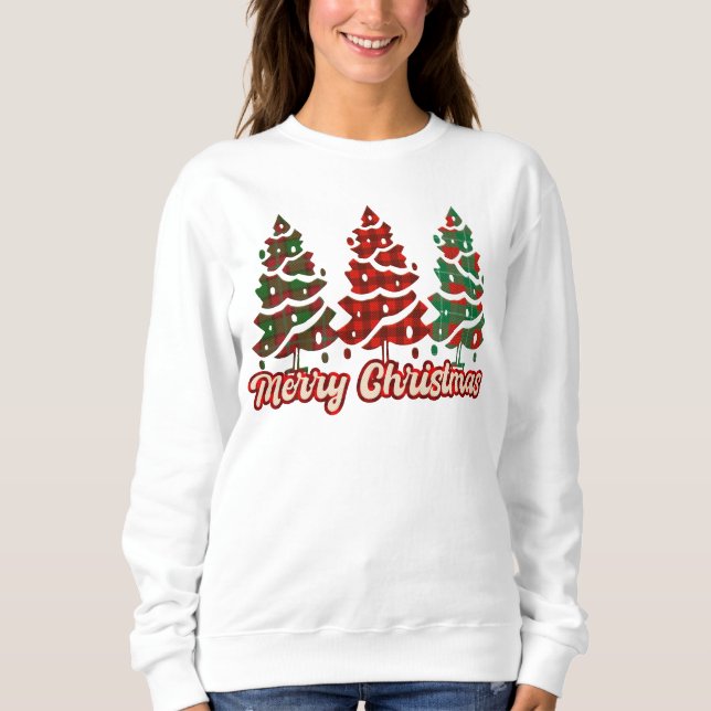 Merry Christmas - Buffalo Plaid Trees Design Sweatshirt (Front)