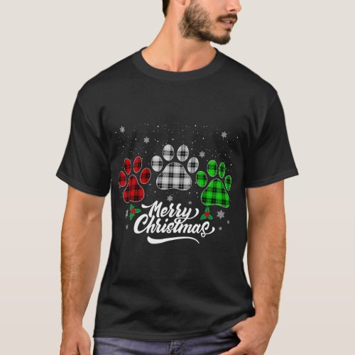 Merry Christmas Buffalo PlaidRed White Green Dog P T_Shirt