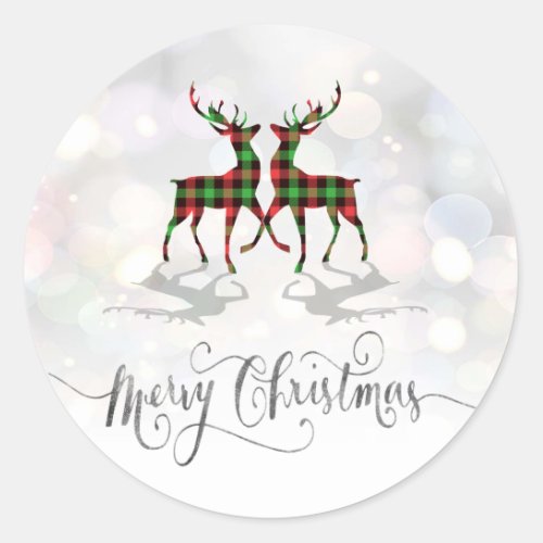 Merry ChristmasBuffalo Pleid Reindeer  Classic Round Sticker