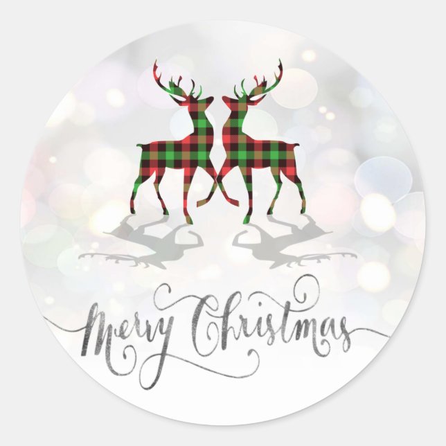 Merry Christmas,Buffalo Pleid Reindeer  Classic Round Sticker (Front)