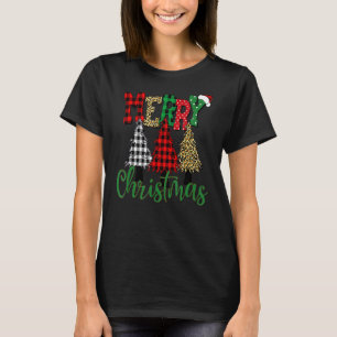 Merry Christmas Buffalo Red Plaid Leopard Trees T-Shirt