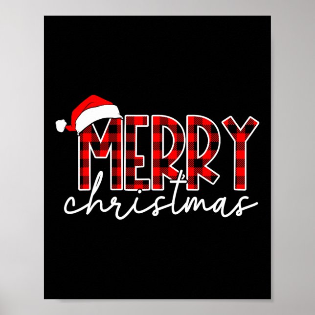 Merry Christmas Buffalo Red Plaid Santa Hat Xmas P Poster (Front)