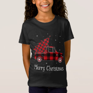 Merry Christmas Buffalo Red Plaid Truck Tree (2) T-Shirt