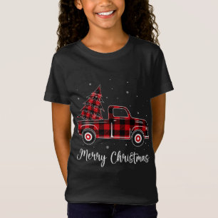 Merry Christmas Buffalo Red Plaid Truck Tree T-Shirt