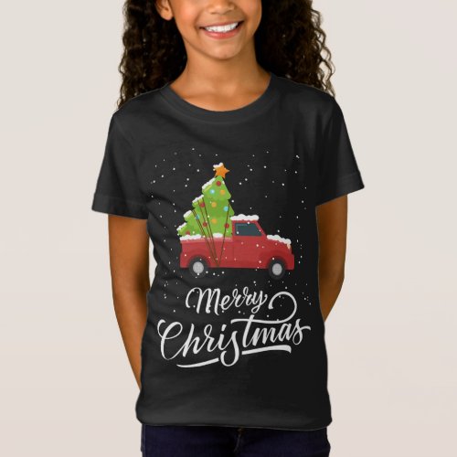 Merry Christmas Buffalo Red Truck Christmas Tree T_Shirt