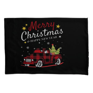 Merry Christmas Buffalo Truck Snowman Tree Red Pla Pillow Case
