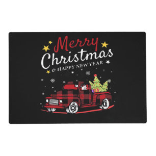 Merry Christmas Buffalo Truck Snowman Tree Red Pla Placemat