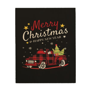 Merry Christmas Buffalo Truck Snowman Tree Red Pla Wood Wall Art
