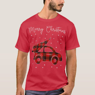 Merry Christmas Buffalo Truck Tree Red Plaid Desig T-Shirt