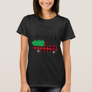 Merry Christmas Buffalo Truck Tree Red Plaid Famil T-Shirt