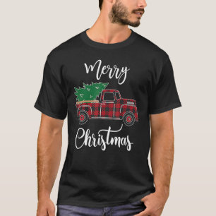 Merry Christmas Buffalo Truck Tree Red Plaid famil T-Shirt