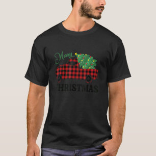 Merry Christmas Buffalo Truck Tree Red Plaid Famil T-Shirt