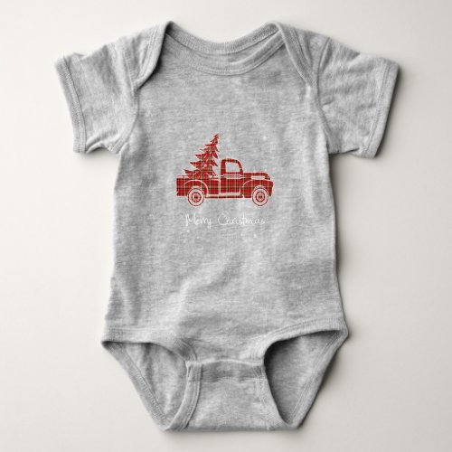 Merry Christmas Buffalo Truck Tree Red Plaid For M Baby Bodysuit