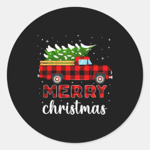 Merry Christmas Buffalo Truck Tree Red Plaid For M Classic Round Sticker