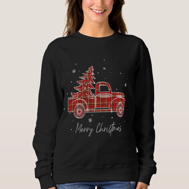 Merry Christmas Buffalo Truck Tree Red Plaid For M Sweatshirt (Front)