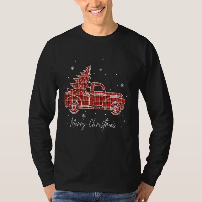 Merry Christmas Buffalo Truck Tree Red Plaid For M T-Shirt (Front)