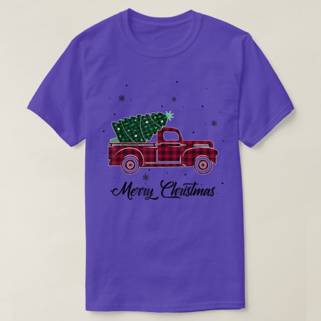 Merry Christmas Buffalo Truck Tree Red Plaid For M T-Shirt (Design Front)