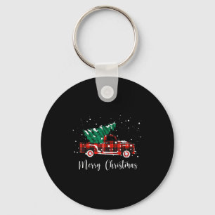 Merry Christmas Buffalo Truck Tree Red Plaid Keychain