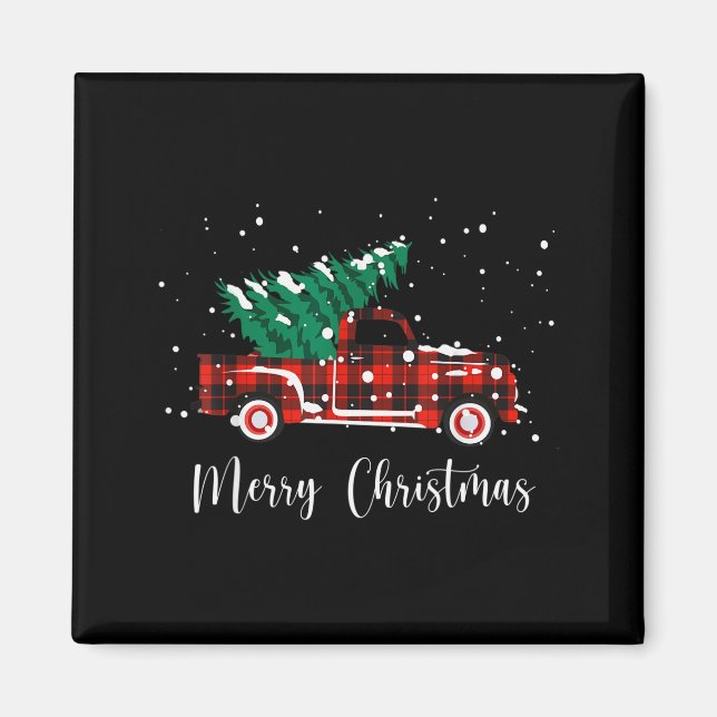 Merry Christmas Buffalo Truck Tree Red Plaid  Magnet (Front)