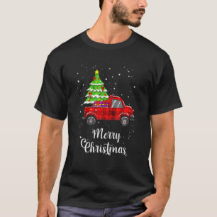 Merry Christmas Buffalo Truck Tree Red Plaid Men W T-Shirt