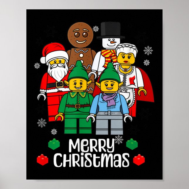 Merry Christmas Building Bricks Santa Elf Snowman  Poster (Front)