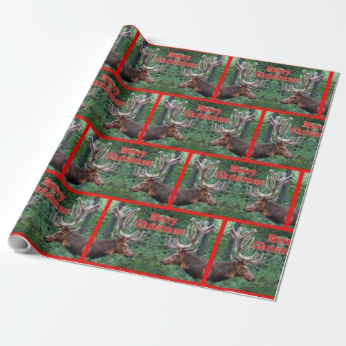 Merry Christmas Bull Elk In Velvet Wrapping Paper