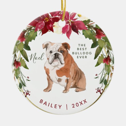 Merry Christmas Bulldog  Add Your Dogs Photo Ceramic Ornament