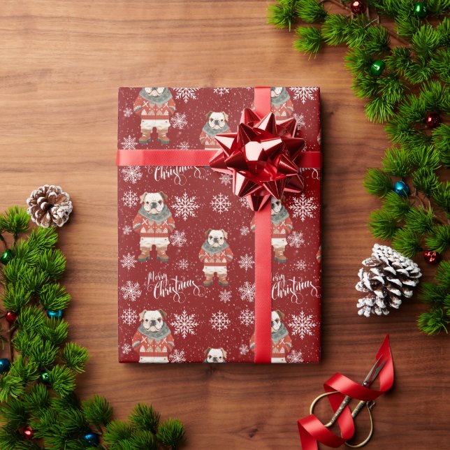 Merry Christmas Bulldog Dog Holiday Wrapping Paper (Holiday Gift)