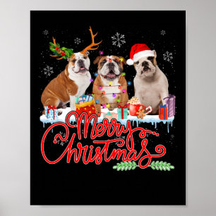 Merry Christmas Bulldog Lover Santa Reindeer Light Poster