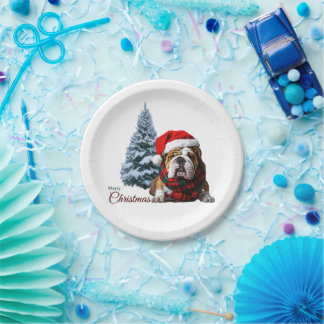 Merry Christmas Bulldog Paper Plates