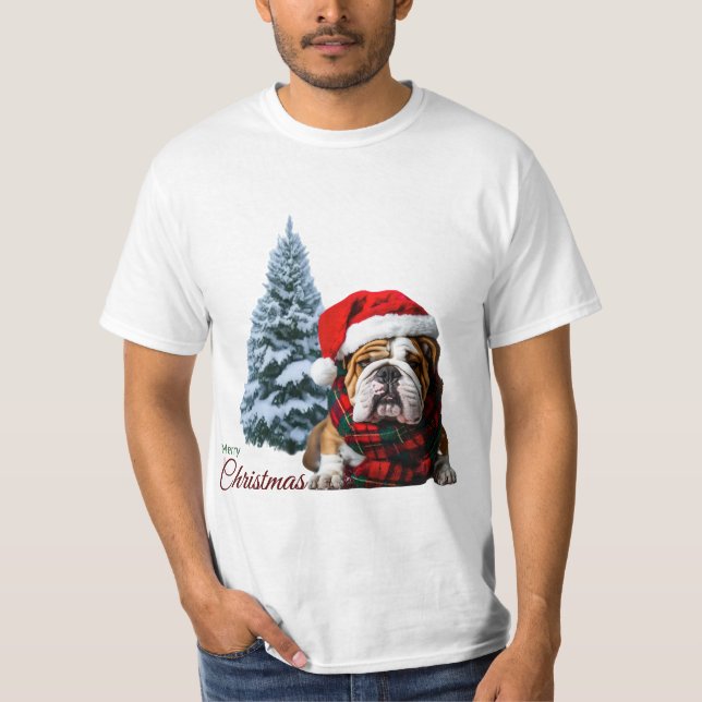 Merry Christmas Bulldog T-Shirt (Front)