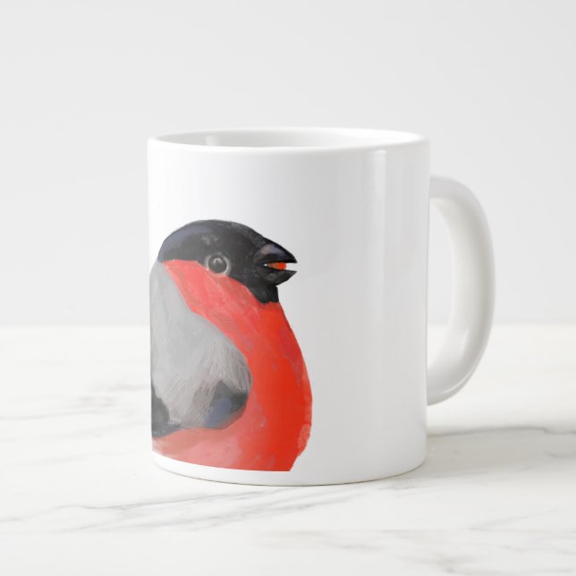 Merry christmas, Bullfinch in winter day  Giant Coffee Mug (Front Right)